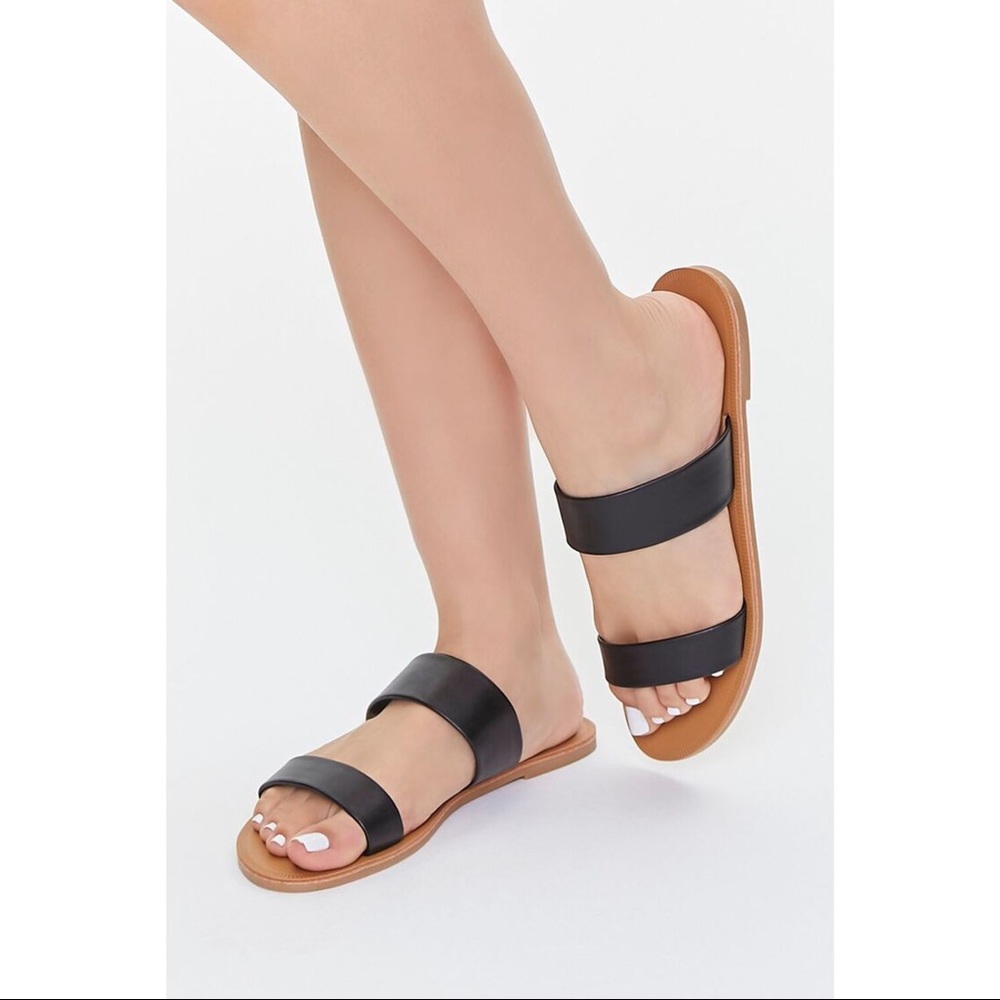 Forever 21 Faux Suede Dual Vamp Strap Wide Fit Slide Sandals